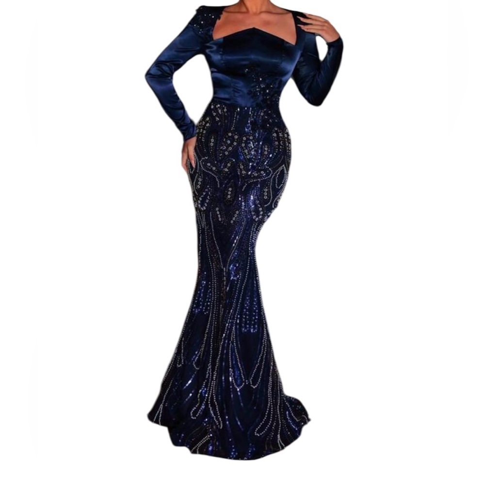 SHEIN Midnight Blue Sequin Long Sleeve Dress